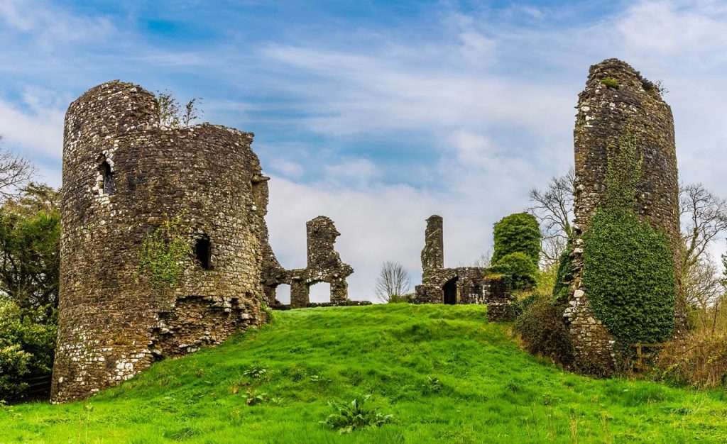 Narberth Castle ruins in Pembrokeshire, a historic hilltop castle overlooking the town in West Wales